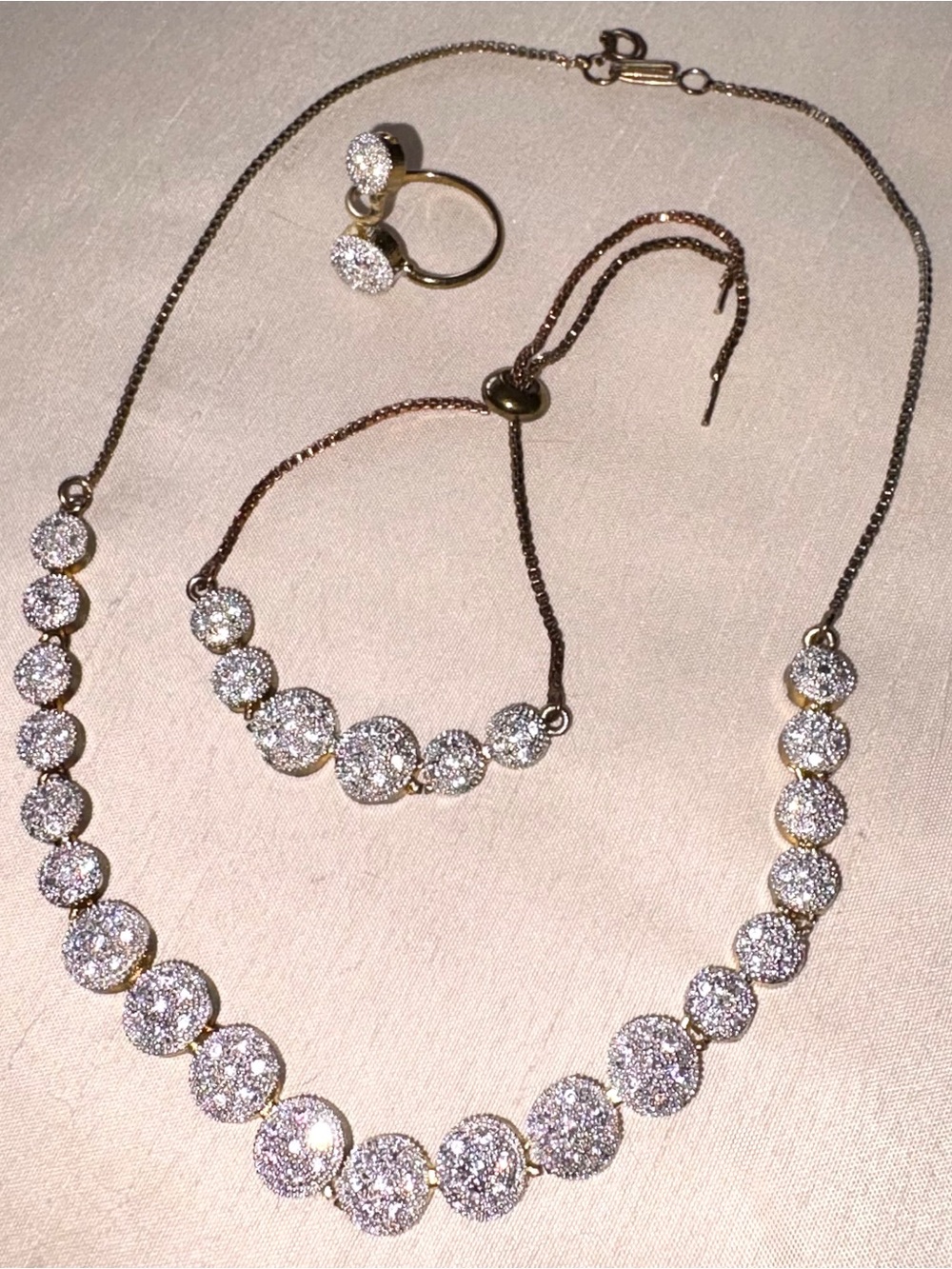 Sparkling Vintage Pavé Shamballa/ Disco 1/2-Sphere Necklace, Bracelet & Ring Set